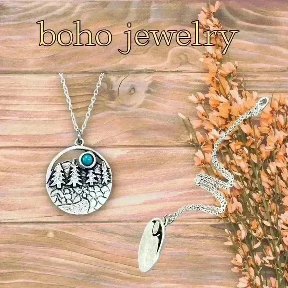 Turquoise Western necklace mountain pendant country jewelry - Picture 4 of 11